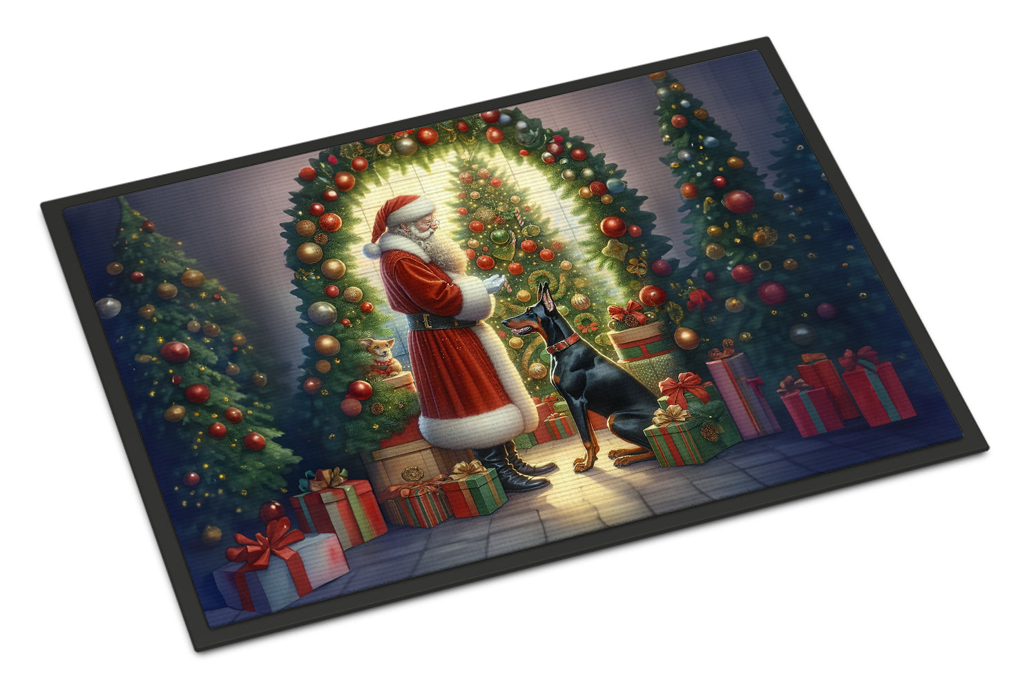 Doberman Pinscher and Santa Claus Doormat