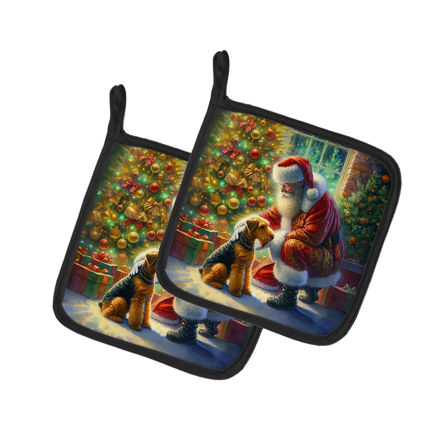 Airedale Terrier and Santa Claus Pair of Pot Holders