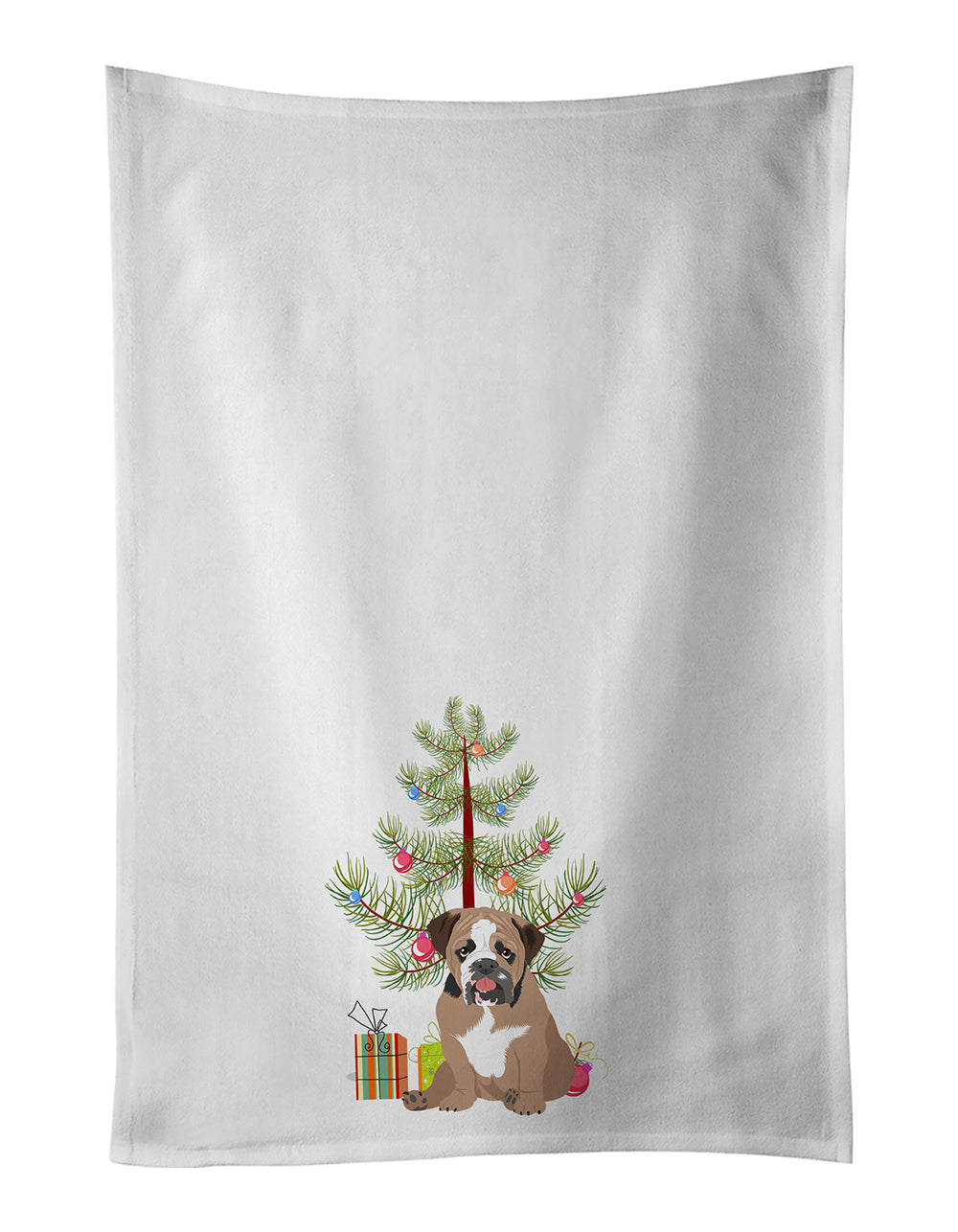 English Bulldog Tricolor #4 Christmas Kitchen Towel Set of 2
