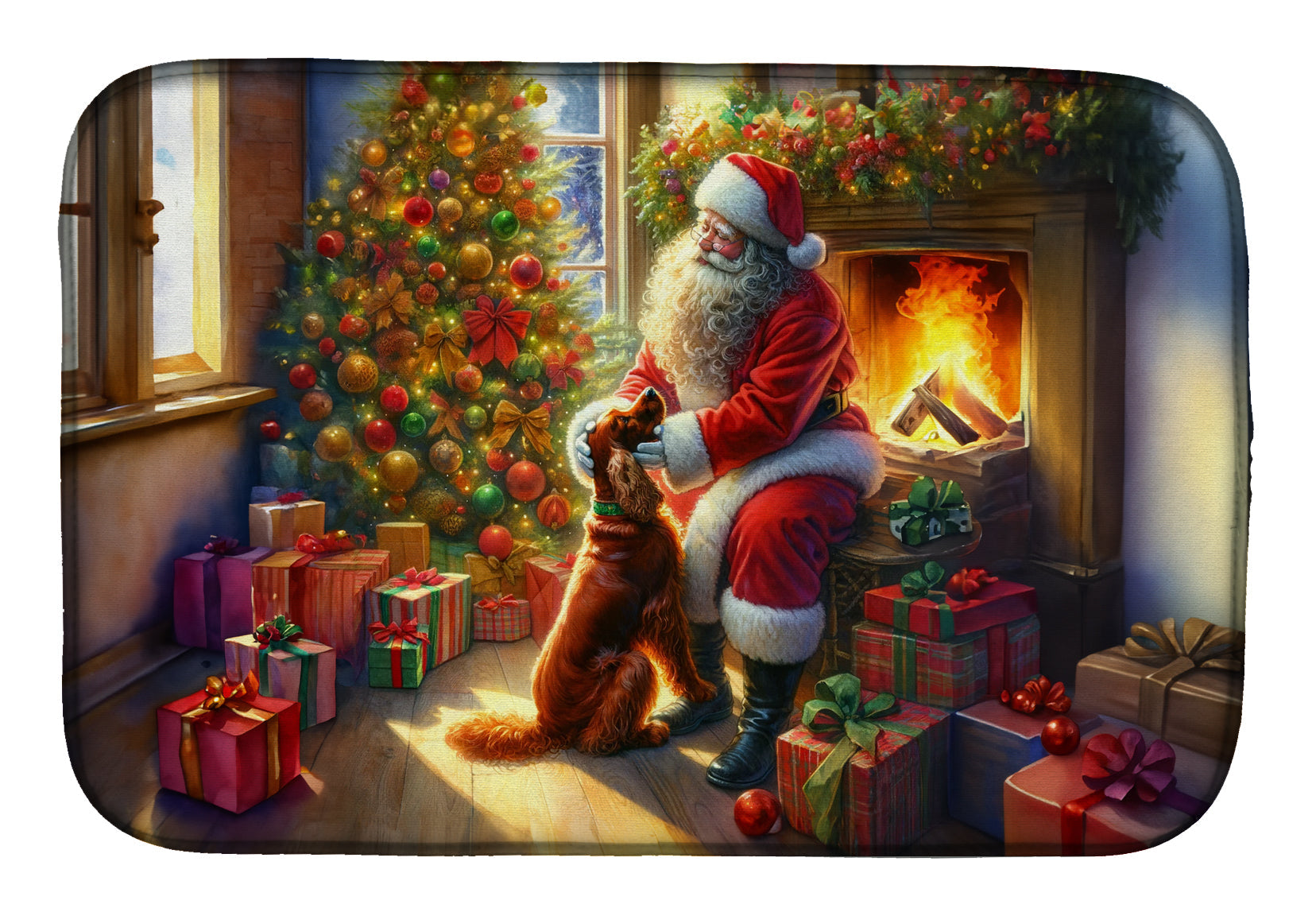 Irish Setter and Santa Claus Dish Drying Mat