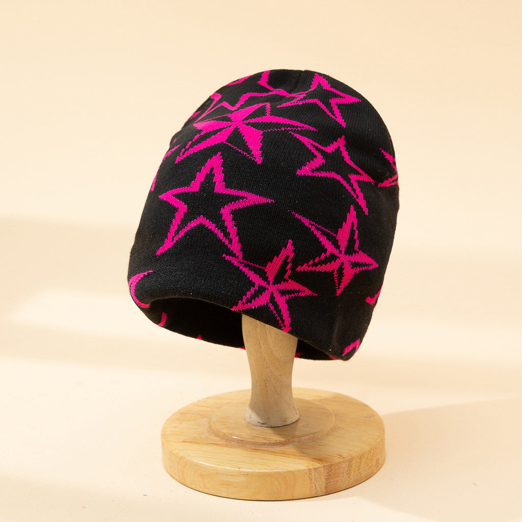 Warm Wool Knitted Five-Pointed Star Jacquard Hat | Embroidered Cap