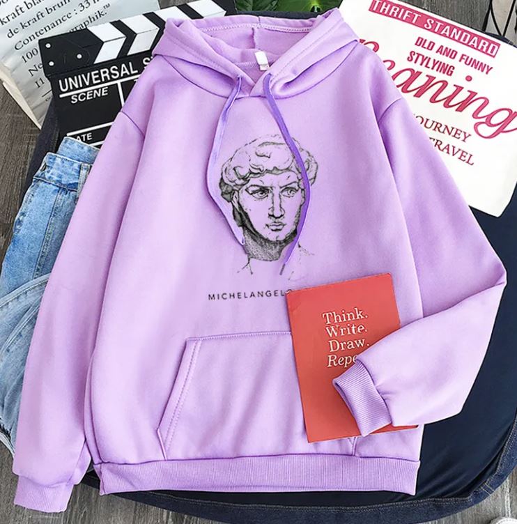 New Michelangelo King David Long Sleeve Fleece Candy Color Hoodie | Streetwear