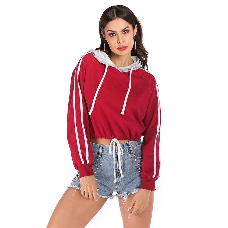 Striped Long Sleeve Drawstring Hoodie for Women | Streetwear