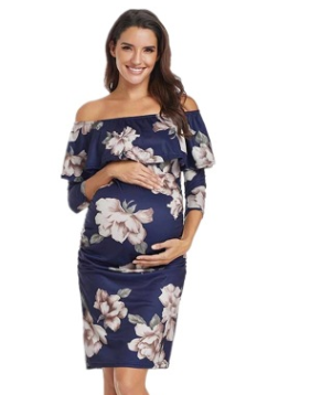 Floral Off-Shoulder Maternity Dress for Women