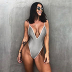 Deep V Neck Strappy Back Swimsuit