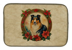 Collie Christmas Flowers Dish Drying Mat
