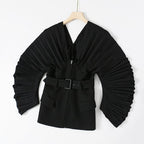 V-neck Pleated Sleeve Top and Waist Coat