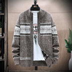 Men's Printed Stand-Collar Cardigan Jacket for Warmth