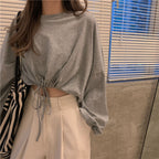 Women’s Long Sleeve Crop Top with Drawstring Hem