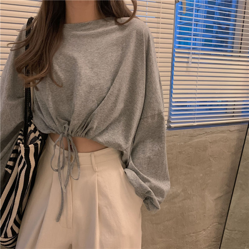 Women’s Long Sleeve Crop Top with Drawstring Hem
