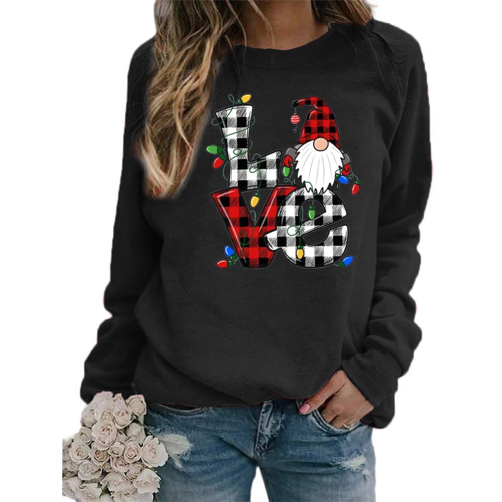 Printed Round Neck Long Sleeve Santa Sweater Coat for Women