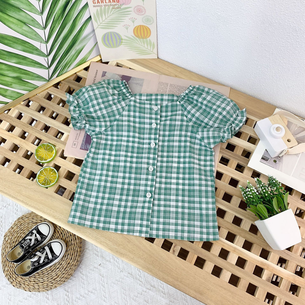 Puff Sleeve One-Line Collar Cardigan for Girls