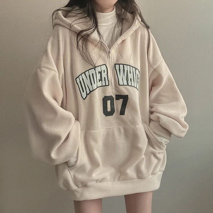 Thickened Fleece-lined Hooded Sweater for Women