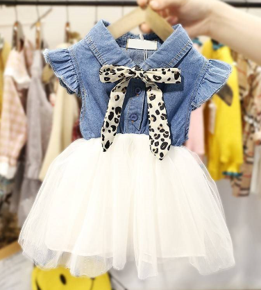 Korean Style Children's Denim Mesh Princess Dress