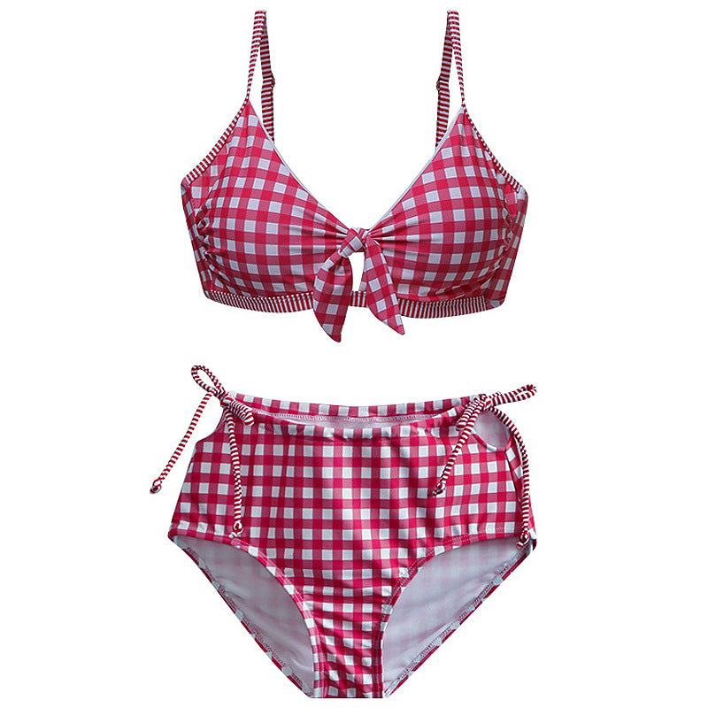 Women's High-Waisted Checkered Bikini Set