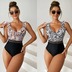 Fashionable Black One-Piece Swimsuit with Ruffles