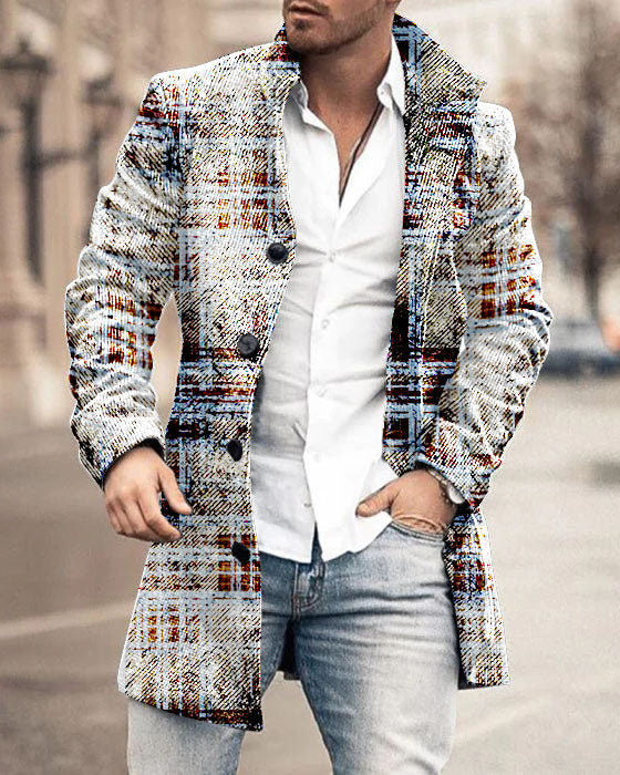 Men's Woolen Stand Collar Medium Long Casual Coat