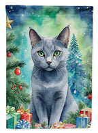 Russian Blue Cat By the Christmas Tree Garden Flag