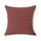 Christmas Red Plaid Pillow Case 18x18in with Rabbit Fur Trim