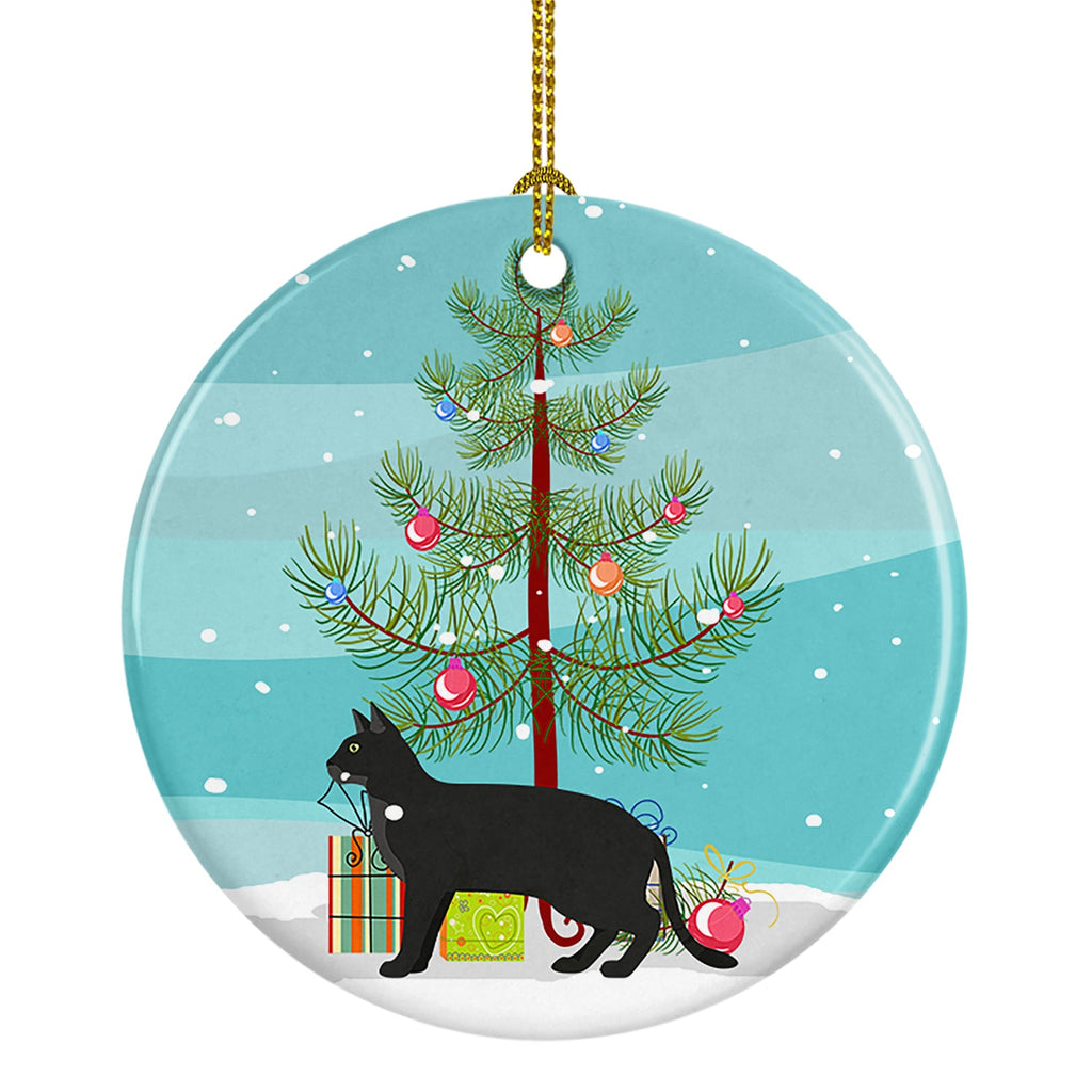 Chausie Black Cat Christmas Ceramic Ornament