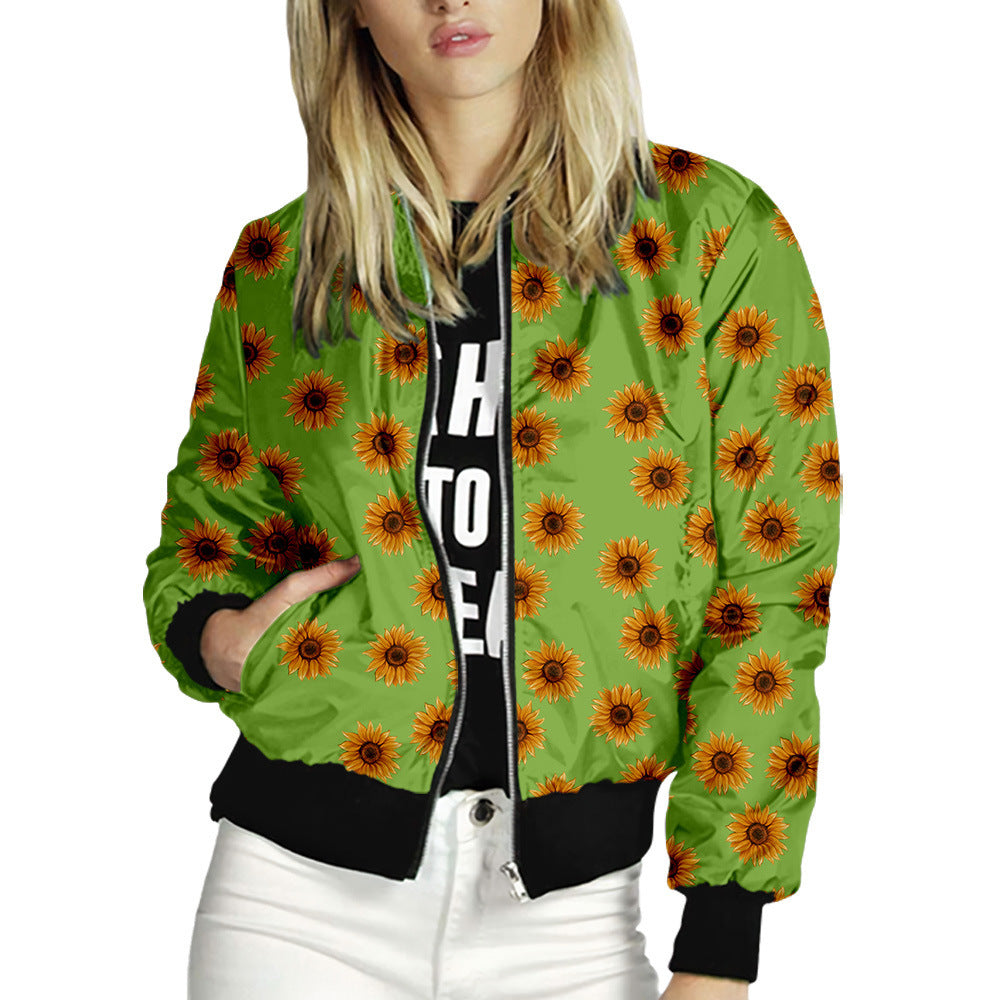 Floral Women's Spring Summer Long Sleeve Bomber Jacket