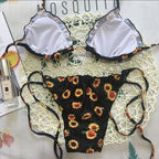 Bikini with Sunflower Print and Ruffled Ties