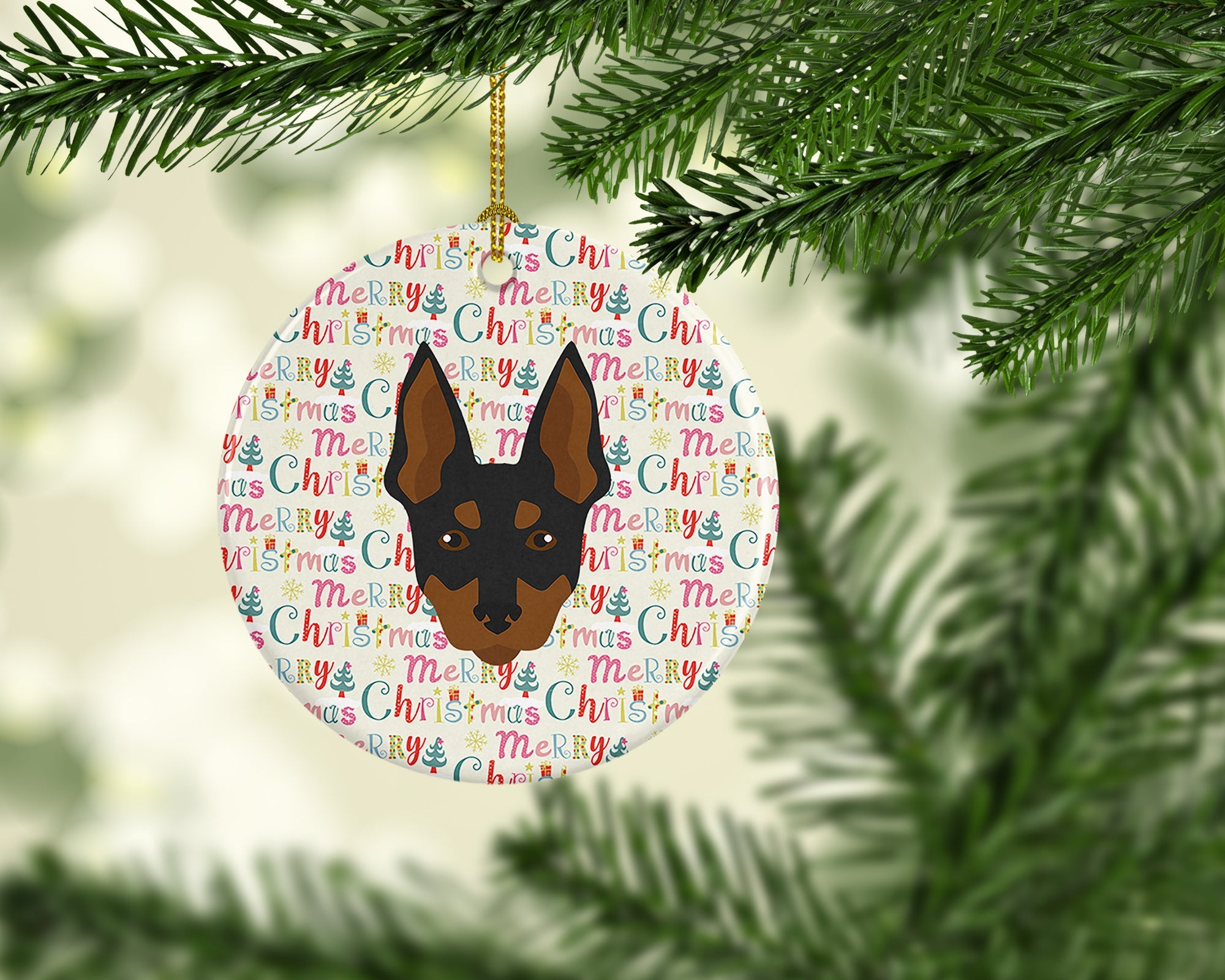 English Toy Terrier Merry Christmas Ceramic Ornament