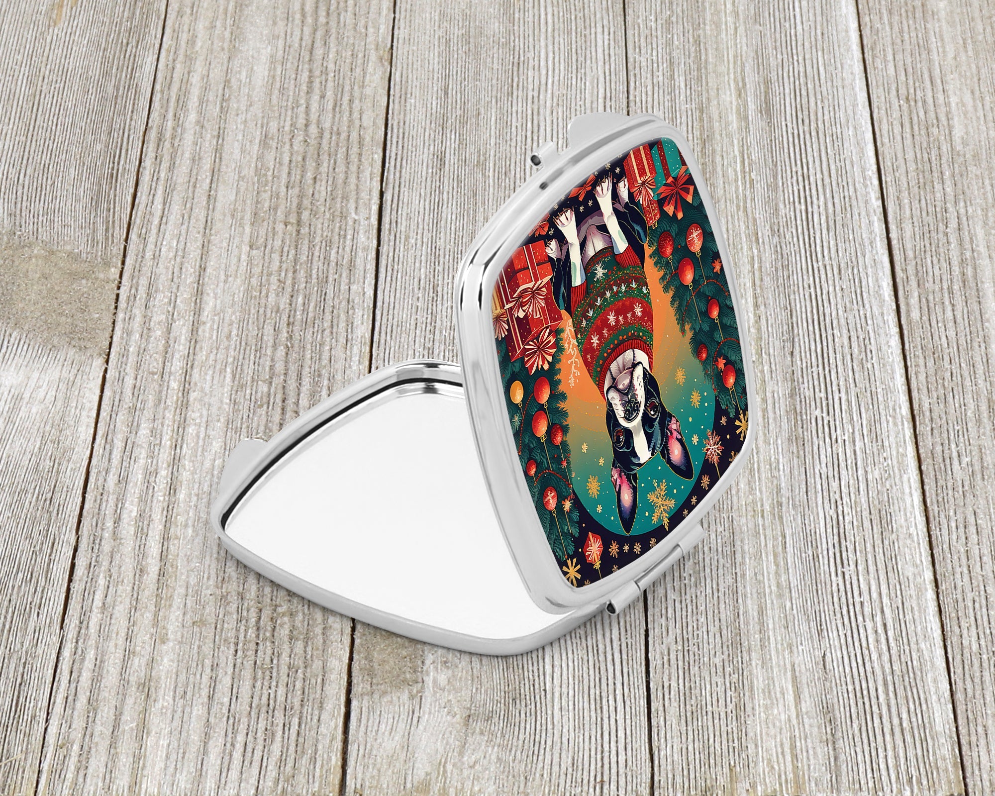 Boston Terrier Christmas Compact Mirror