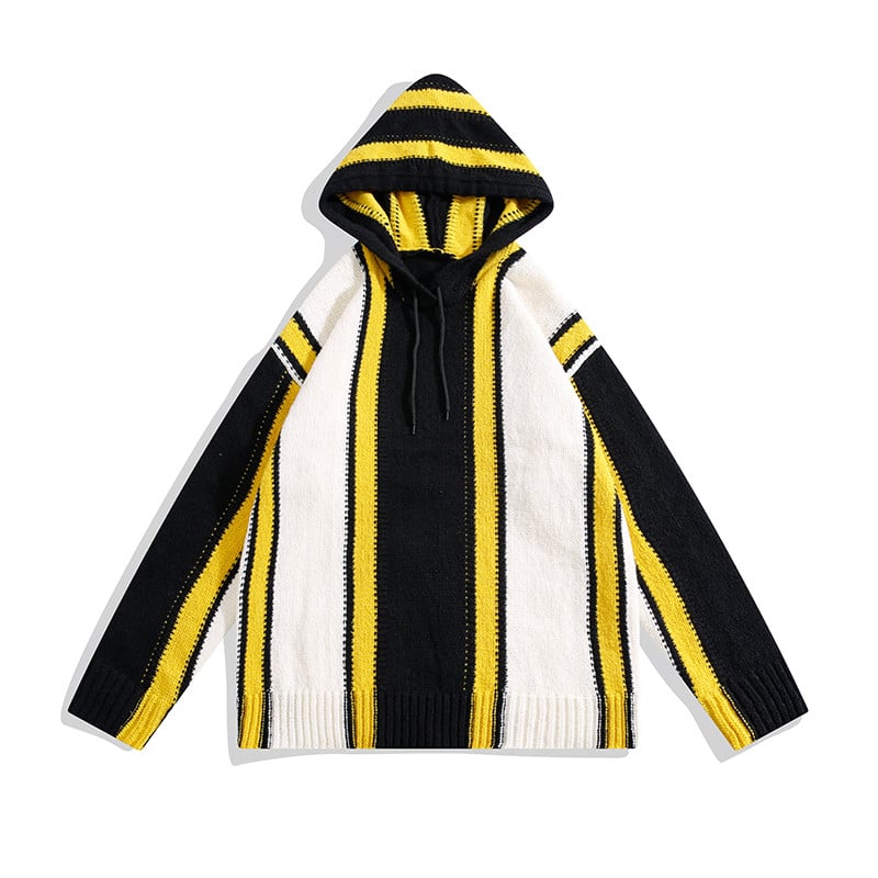 Retro Color Blocked Hooded Pullover Sweater | Streetwear