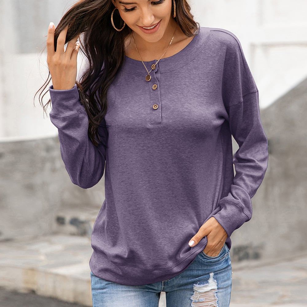 Women's Loose Long Sleeve Button Pullover Sweater | Streetwear