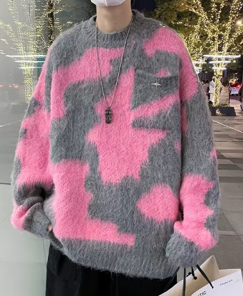 Carrier Pigeon Jacquard Furry Lapel Sweater Unisex
