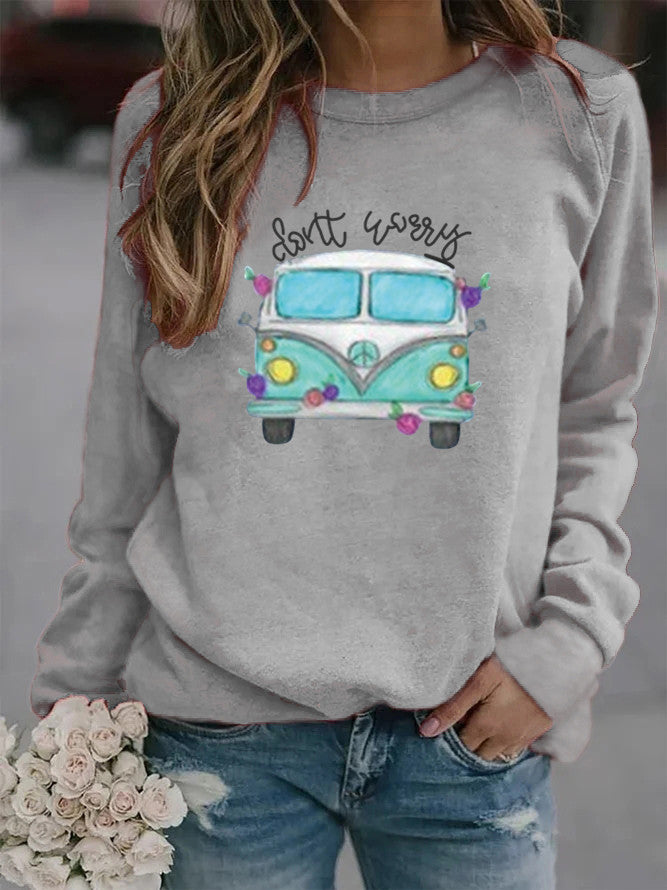 Long Sleeve Printed Round Neck Sweater for Women