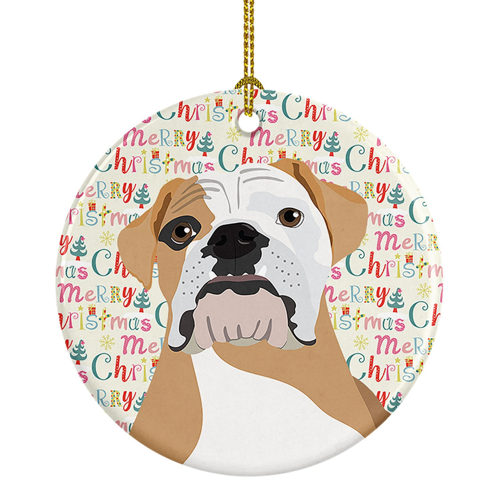 English Bulldog Fawn and White Christmas Ceramic Ornament