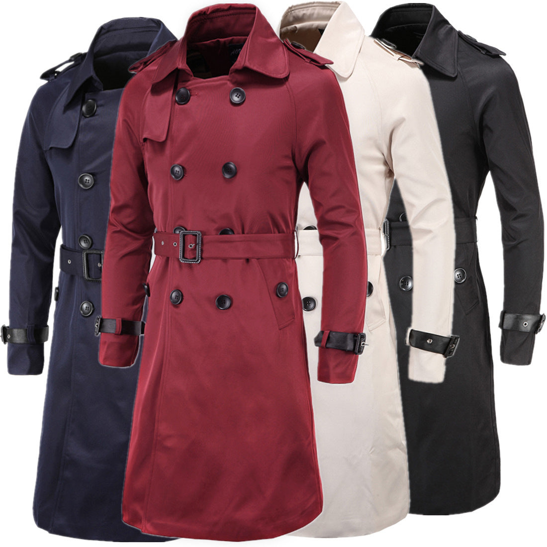 Men's Long Slim Double Breasted Windbreaker Jacket