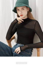 Spring Women's Sexy Mesh Turtleneck Bottoming Shirt