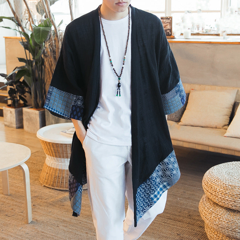 Men's Mid-Length Long-Sleeve Cotton-Linen Jacket