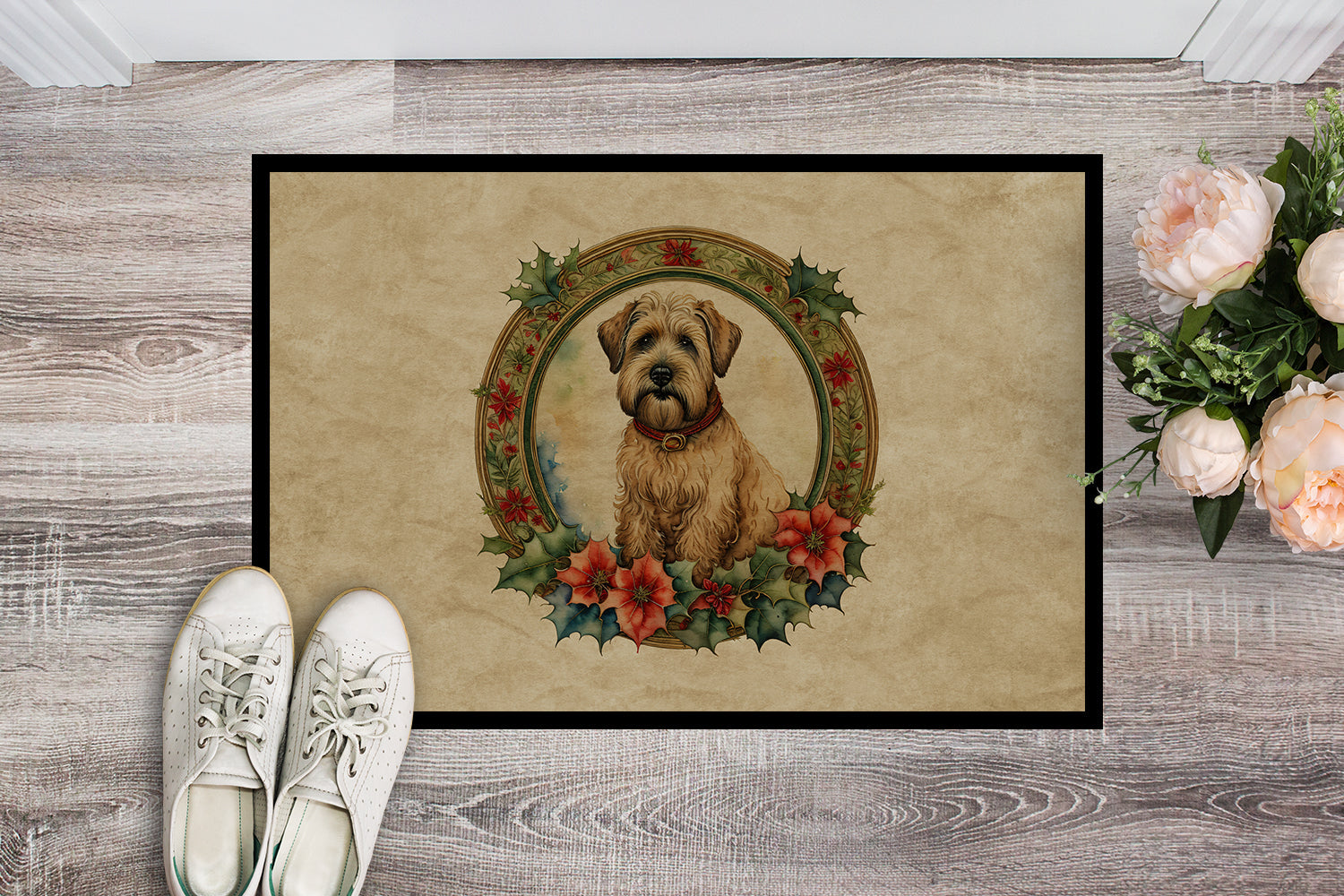 Wheaten Terrier Christmas Flowers Doormat