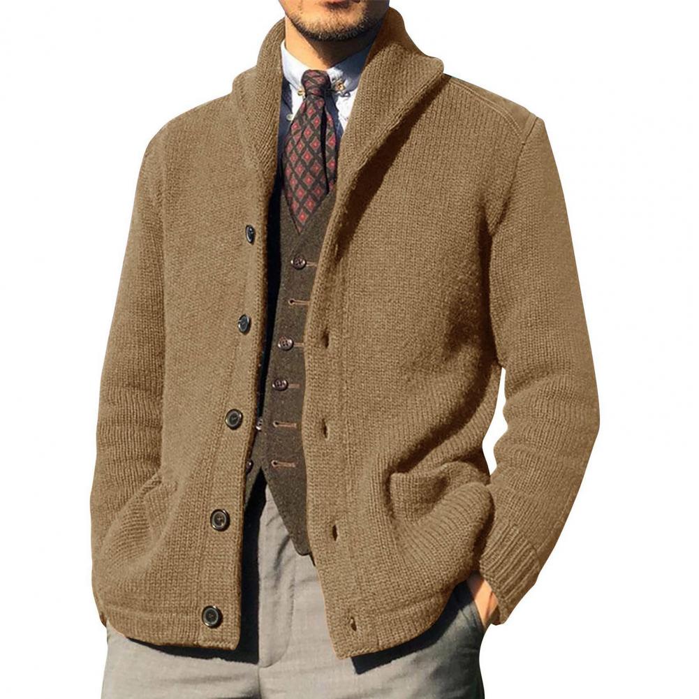 Men's Thickened Knitted Coat with Pockets and Buttons