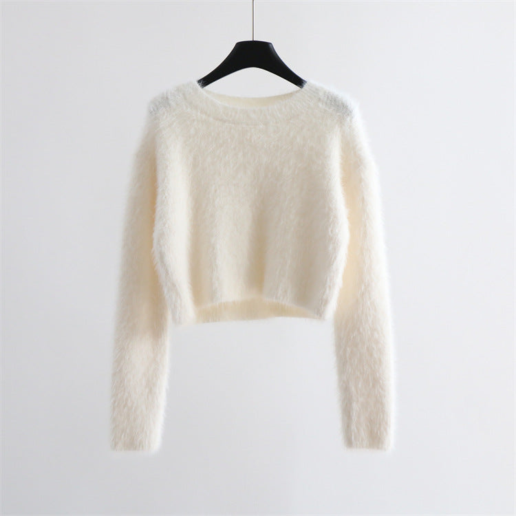 Solid Color Round Neck Pullover Sweater for Women | Streetwear