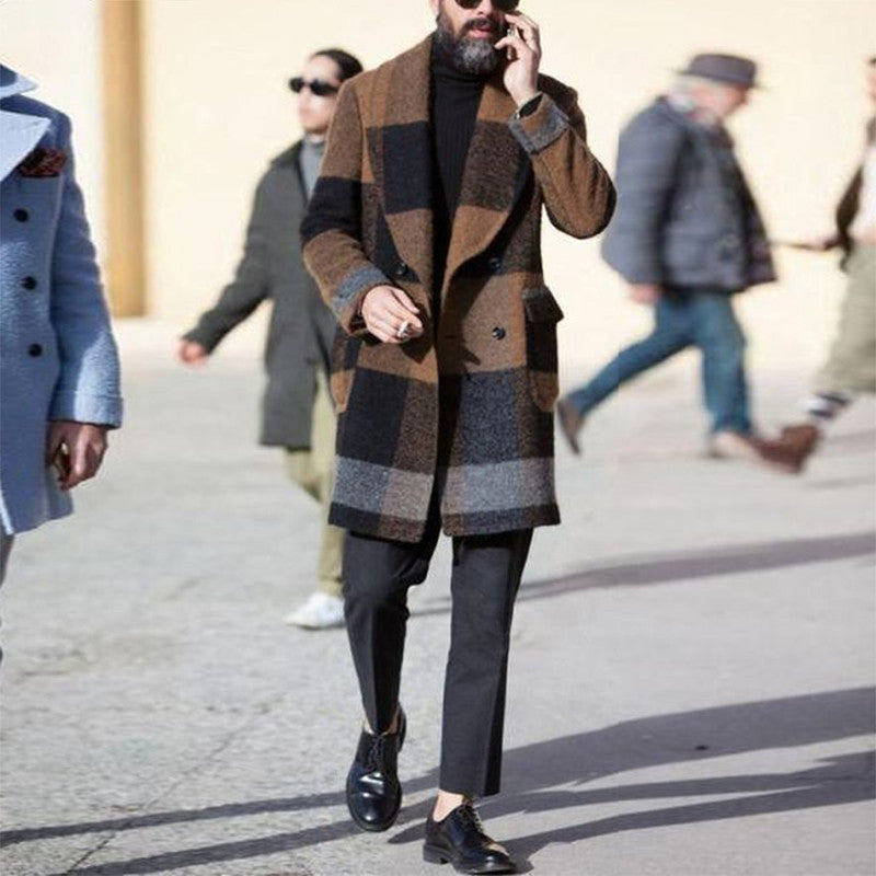 Men's Plaid Trench Coat