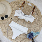 High-Waisted Strapless Bikini in White Ribbed Fabric