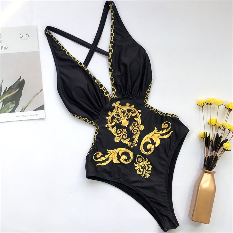 Trendy Women's One-Piece Swimsuit with Chain Print