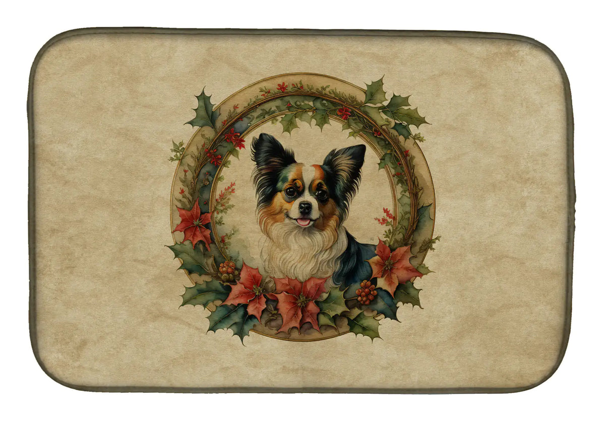 Papillon Christmas Flowers Dish Drying Mat