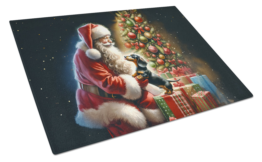 Dachshund and Santa Claus Glass Cutting Board