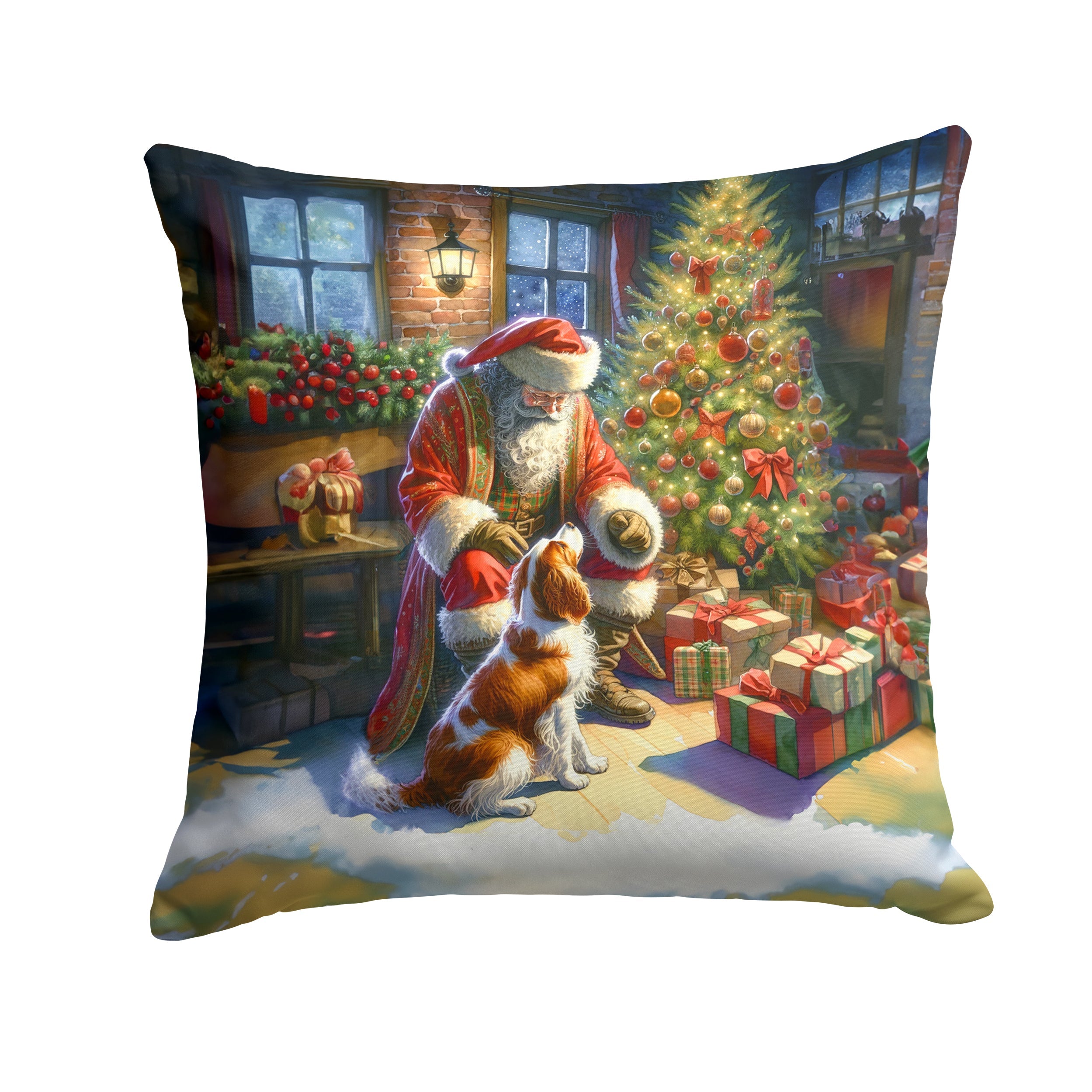 Brittany and Santa Claus Throw Pillow