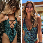 One-Piece Sexy Bandage Scales Print Swimsuit
