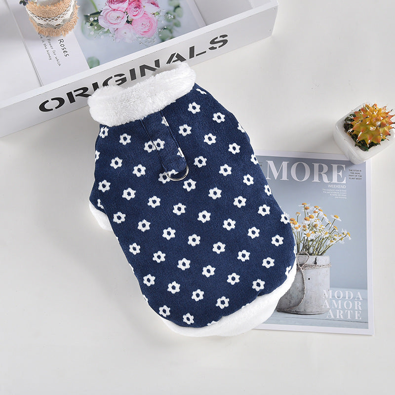 Padded Winter Dog Coat with Floral Corduroy Design