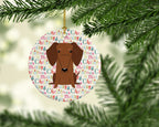 Merry Christmas Dachshund Red Brown Ceramic Ornament