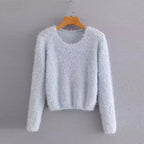 Women's Solid Color Round Neck Pullover Sweater | Streetwear