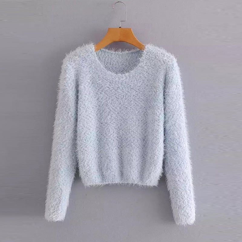 Women's Solid Color Round Neck Pullover Sweater | Streetwear